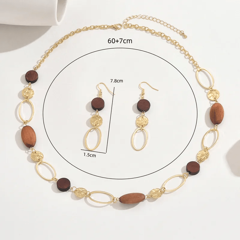 Boho Luxe Wooden Bead Necklace & Earrings Set - ZI FASHION