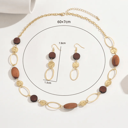 Boho Luxe Wooden Bead Necklace & Earrings Set - ZI FASHION