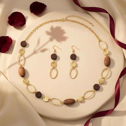 Boho Luxe Wooden Bead Necklace & Earrings Set - ZI FASHION