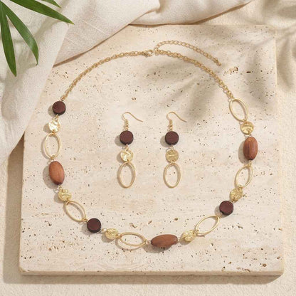 Boho Luxe Wooden Bead Necklace & Earrings Set - ZI FASHION