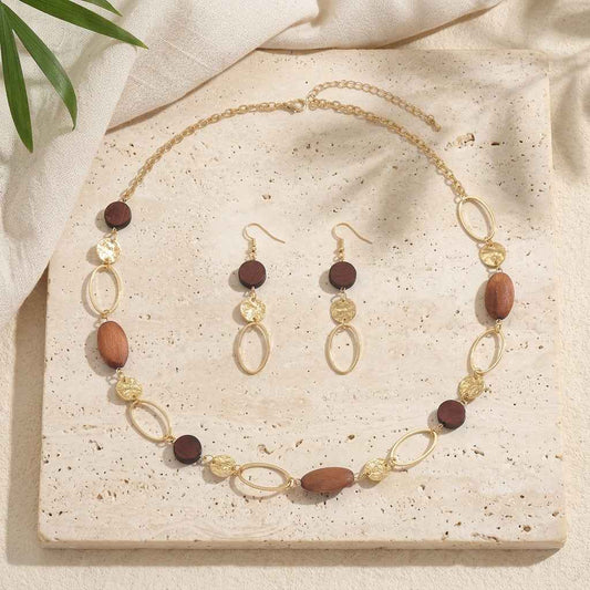 Boho Luxe Wooden Bead Necklace & Earrings Set - ZI FASHION