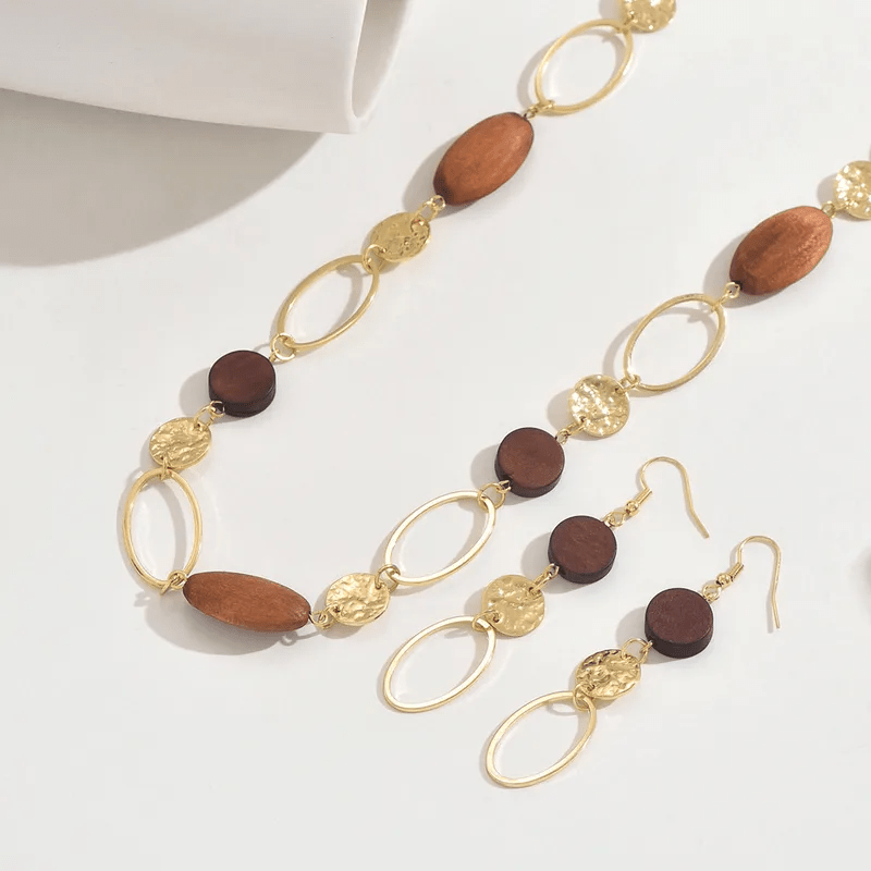 Boho Luxe Wooden Bead Necklace & Earrings Set - ZI FASHION