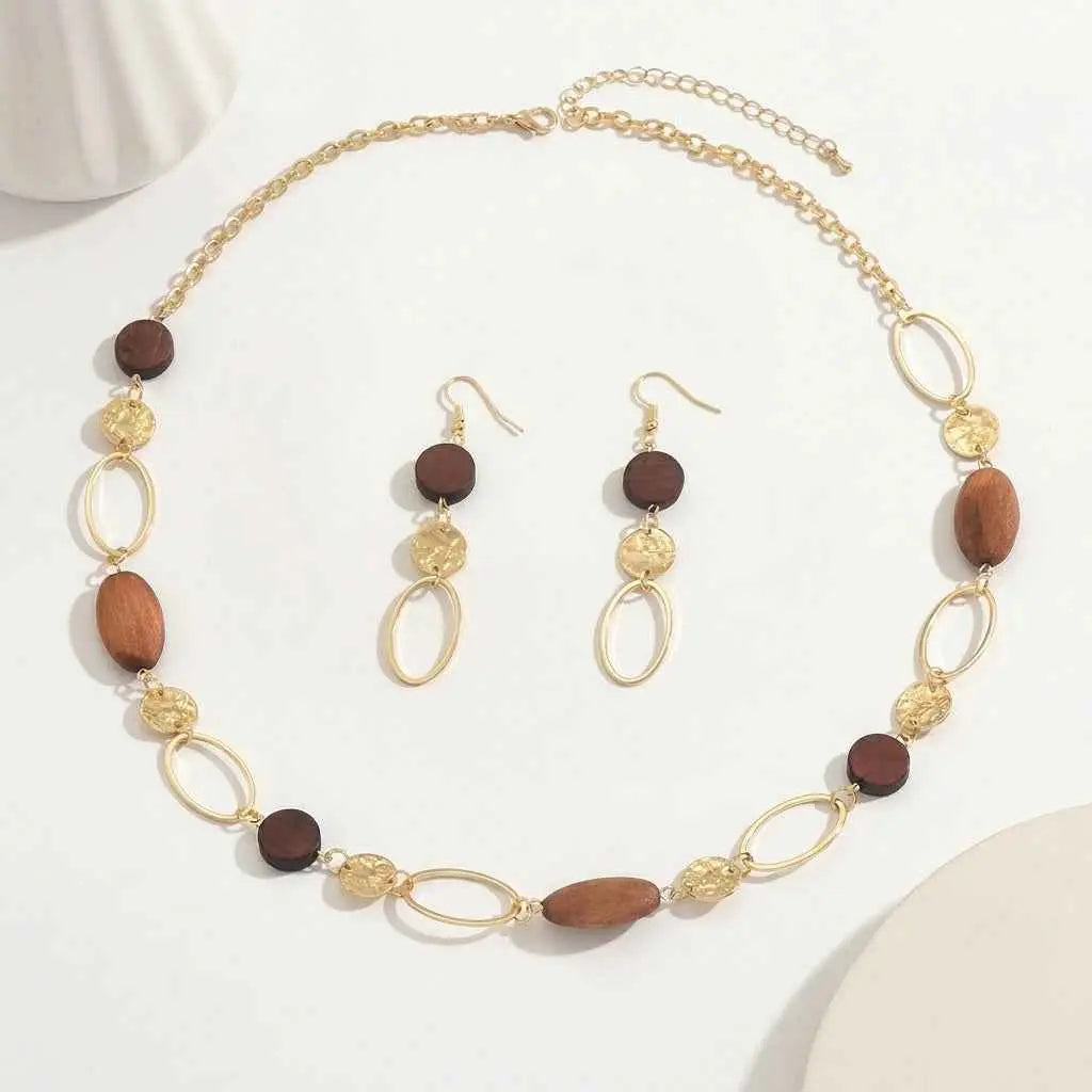 Boho Luxe Wooden Bead Necklace & Earrings Set - ZI FASHION
