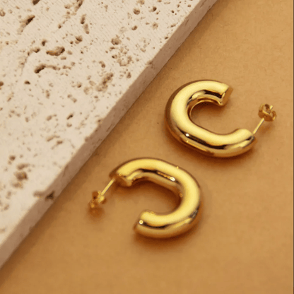 Chunky Gold Hoop Earrings | 18K PVD Gold Plated Stainless Steel C - Shape Hoops - ZI FASHION