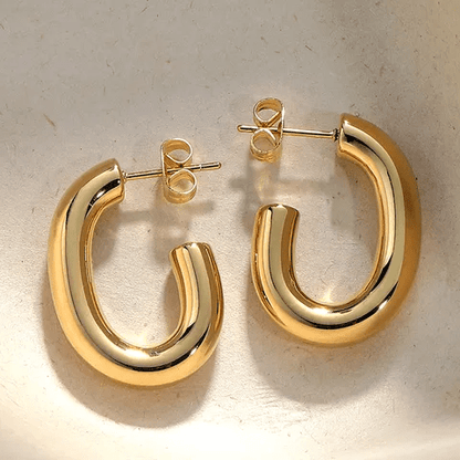 Chunky Gold Hoop Earrings | 18K PVD Gold Plated Stainless Steel C - Shape Hoops - ZI FASHION