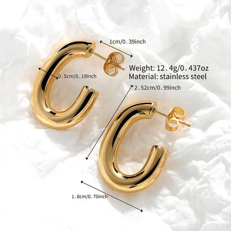 Chunky Gold Hoop Earrings | 18K PVD Gold Plated Stainless Steel C - Shape Hoops - ZI FASHION