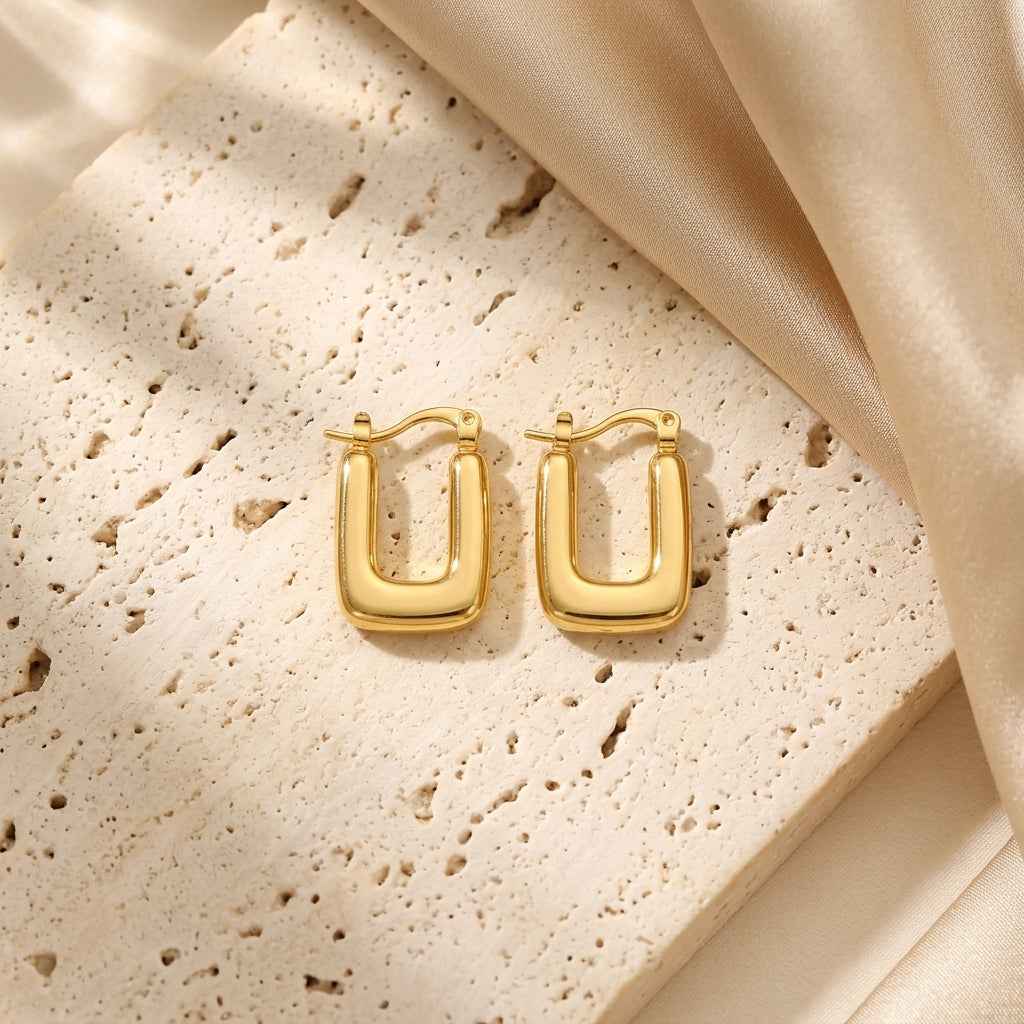 Chunky Square Hoop Earrings | 18K PVD Gold Plated Titanium Steel - ZI FASHION