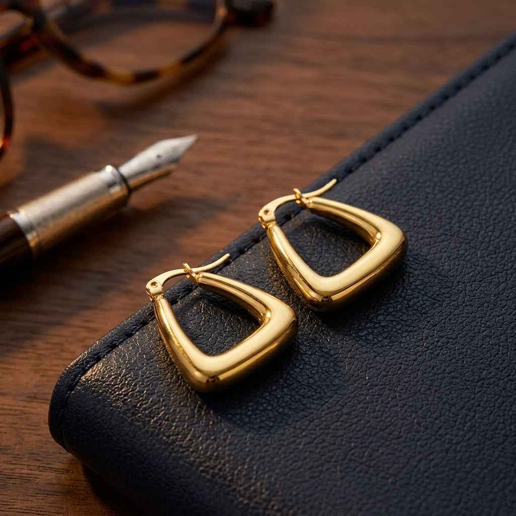 Chunky Triangle Hoop Earrings | 18K PVD Gold Plated Stainless Steel - ZI FASHION