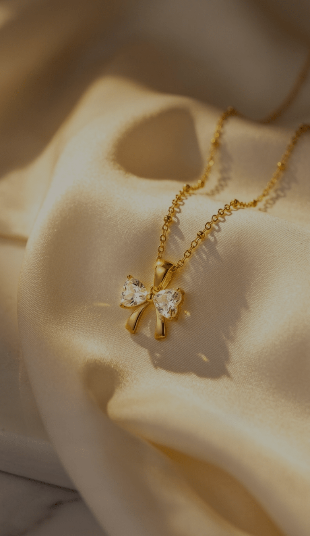 Crystal Bow Pendant Necklace | 18K PVD Gold - Plated Stainless Steel - ZI FASHION