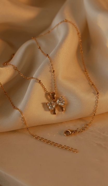 Crystal Bow Pendant Necklace | 18K PVD Gold - Plated Stainless Steel - ZI FASHION