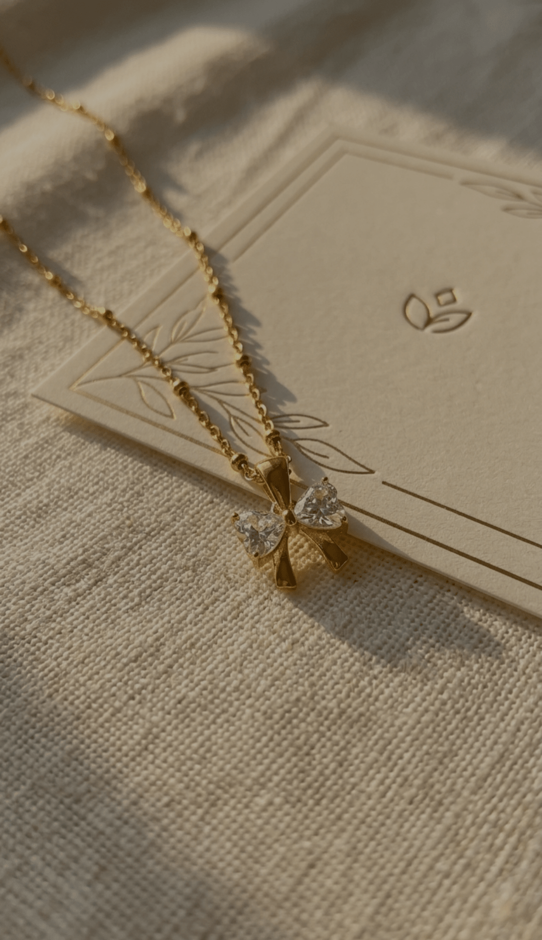 Crystal Bow Pendant Necklace | 18K PVD Gold - Plated Stainless Steel - ZI FASHION