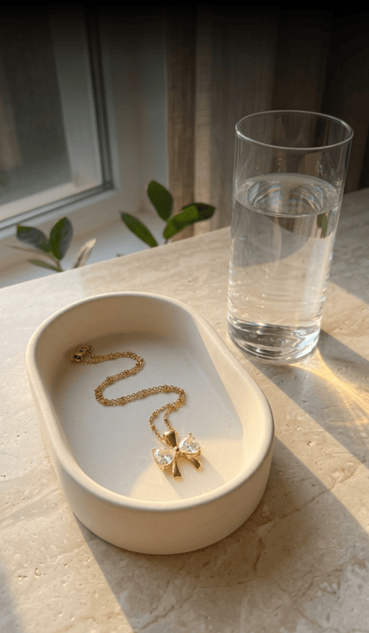 Crystal Bow Pendant Necklace | 18K PVD Gold - Plated Stainless Steel - ZI FASHION