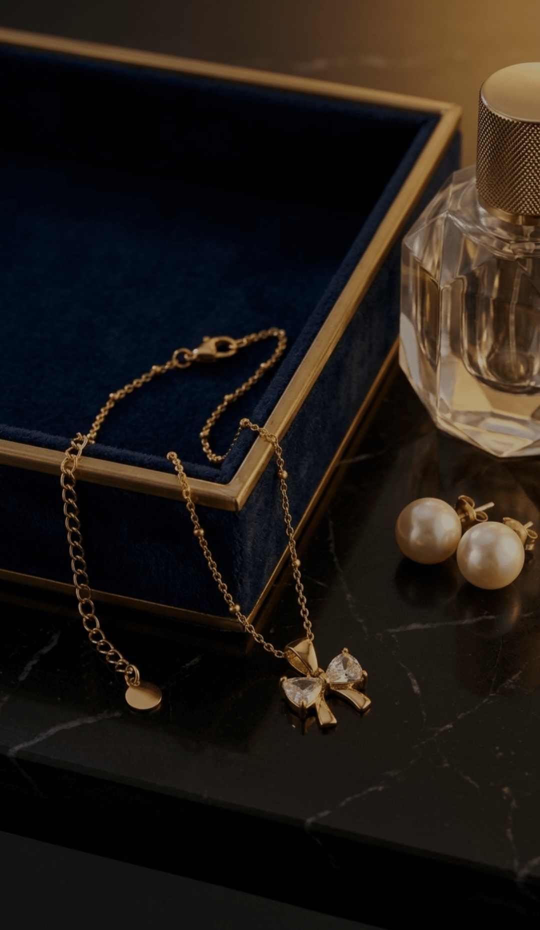 Crystal Bow Pendant Necklace | 18K PVD Gold - Plated Stainless Steel - ZI FASHION