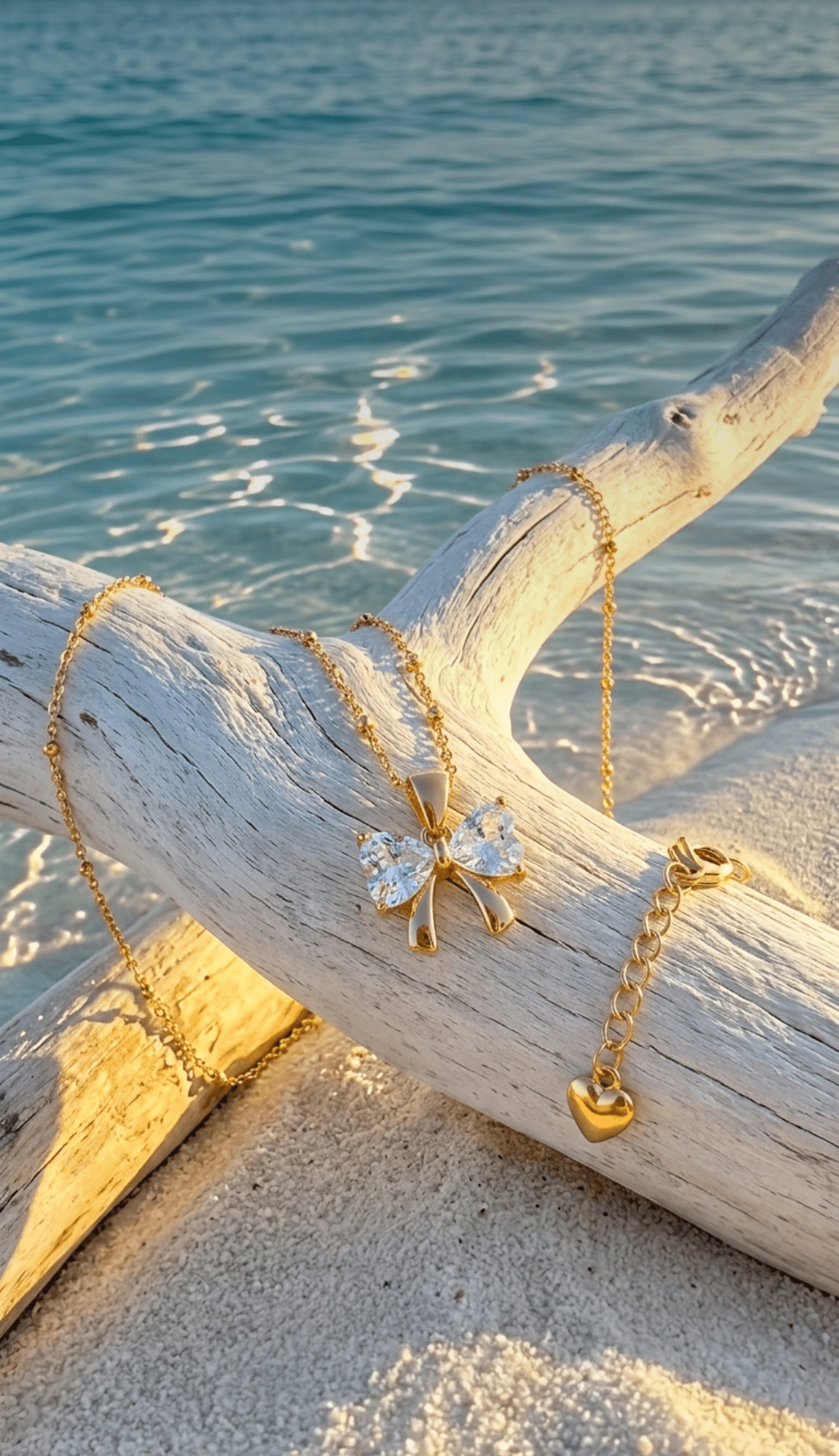 Crystal Bow Pendant Necklace | 18K PVD Gold - Plated Stainless Steel - ZI FASHION
