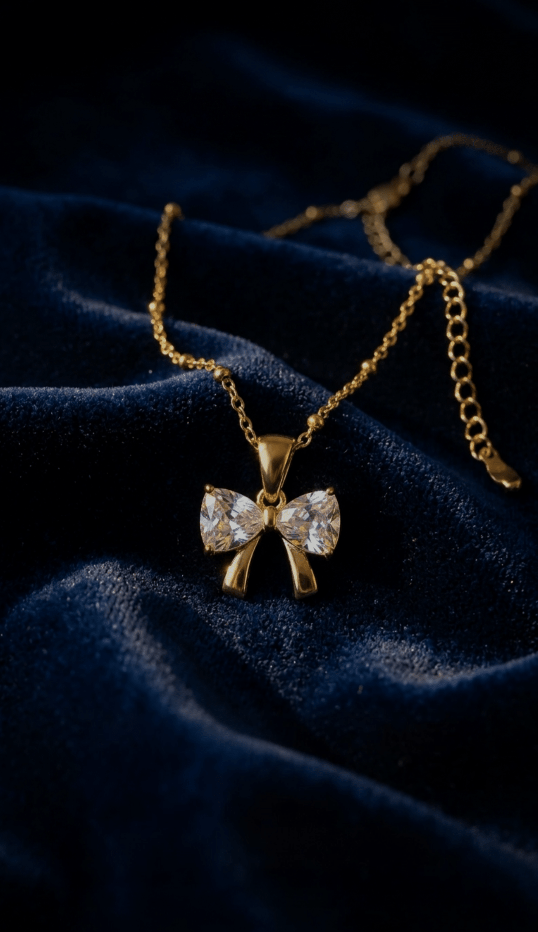 Crystal Bow Pendant Necklace | 18K PVD Gold - Plated Stainless Steel - ZI FASHION