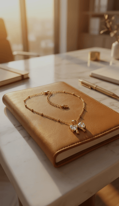 Crystal Bow Pendant Necklace | 18K PVD Gold - Plated Stainless Steel - ZI FASHION