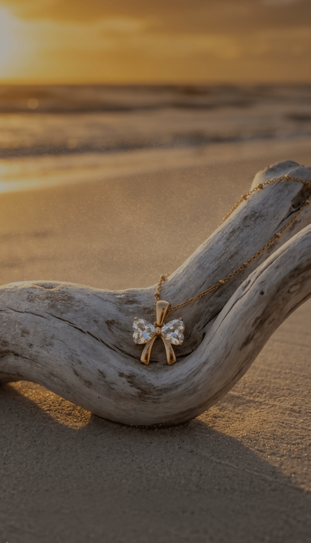 Crystal Bow Pendant Necklace | 18K PVD Gold - Plated Stainless Steel - ZI FASHION