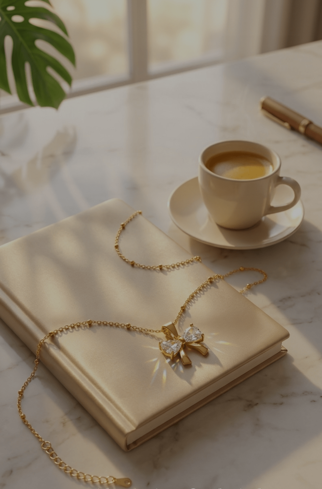 Crystal Bow Pendant Necklace | 18K PVD Gold - Plated Stainless Steel - ZI FASHION