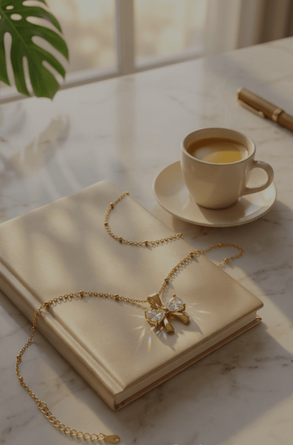 Crystal Bow Pendant Necklace | 18K PVD Gold - Plated Stainless Steel - ZI FASHION