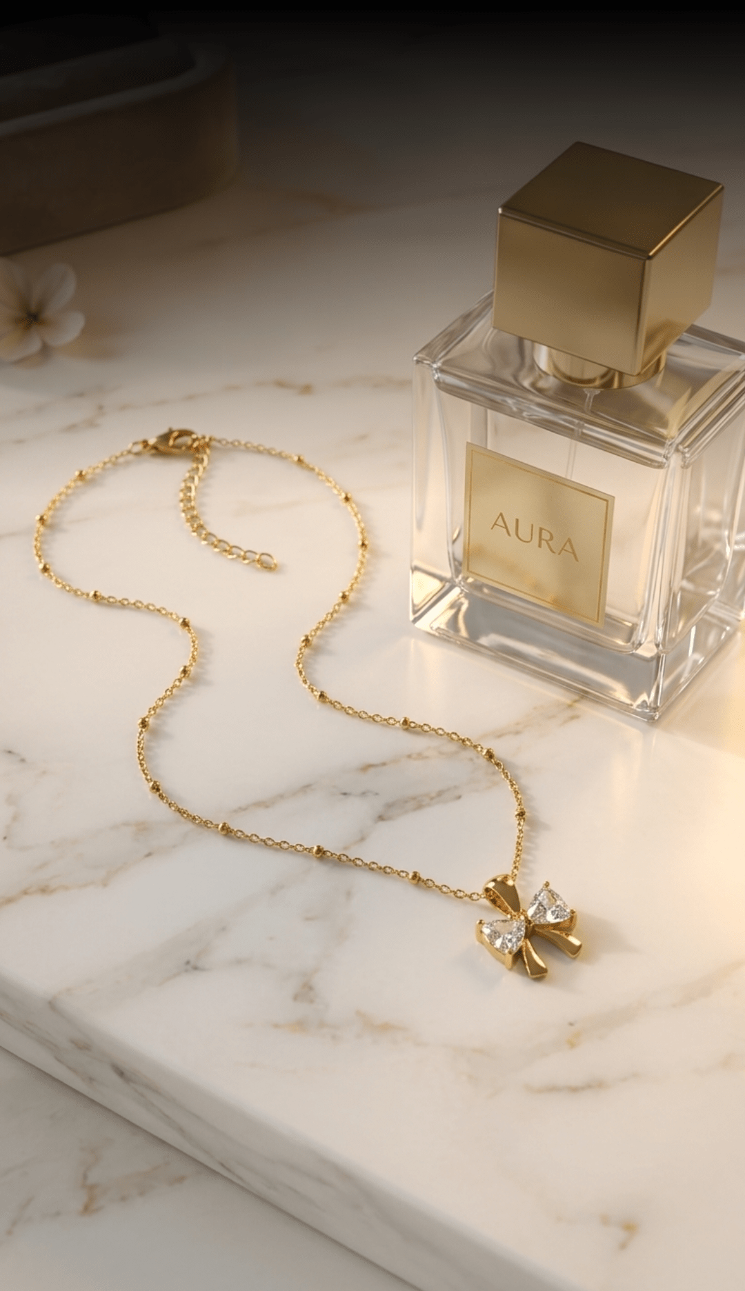 Crystal Bow Pendant Necklace | 18K PVD Gold - Plated Stainless Steel - ZI FASHION