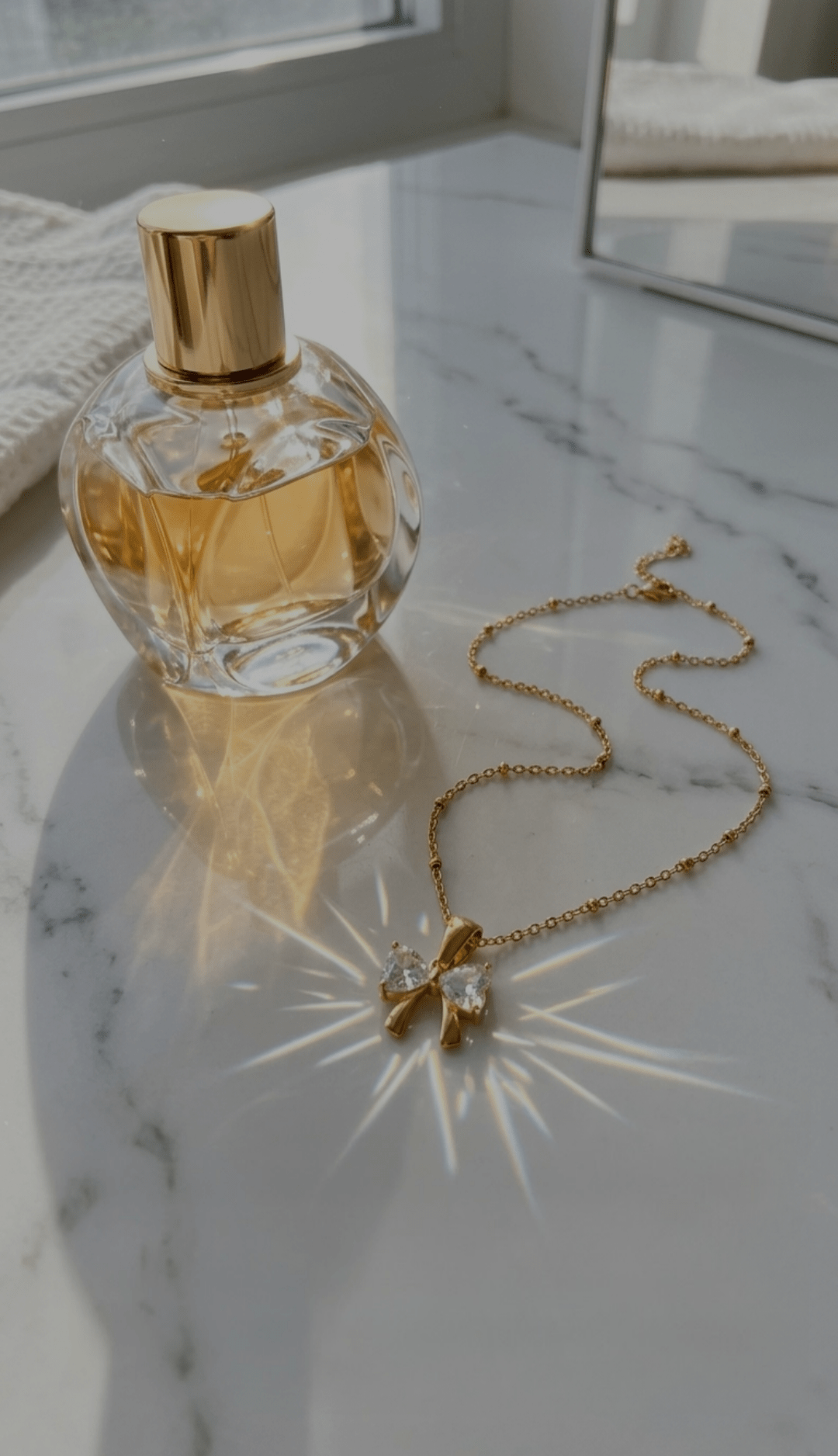 Crystal Bow Pendant Necklace | 18K PVD Gold - Plated Stainless Steel - ZI FASHION