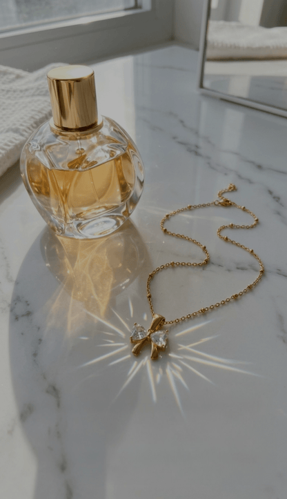 Crystal Bow Pendant Necklace | 18K PVD Gold - Plated Stainless Steel - ZI FASHION