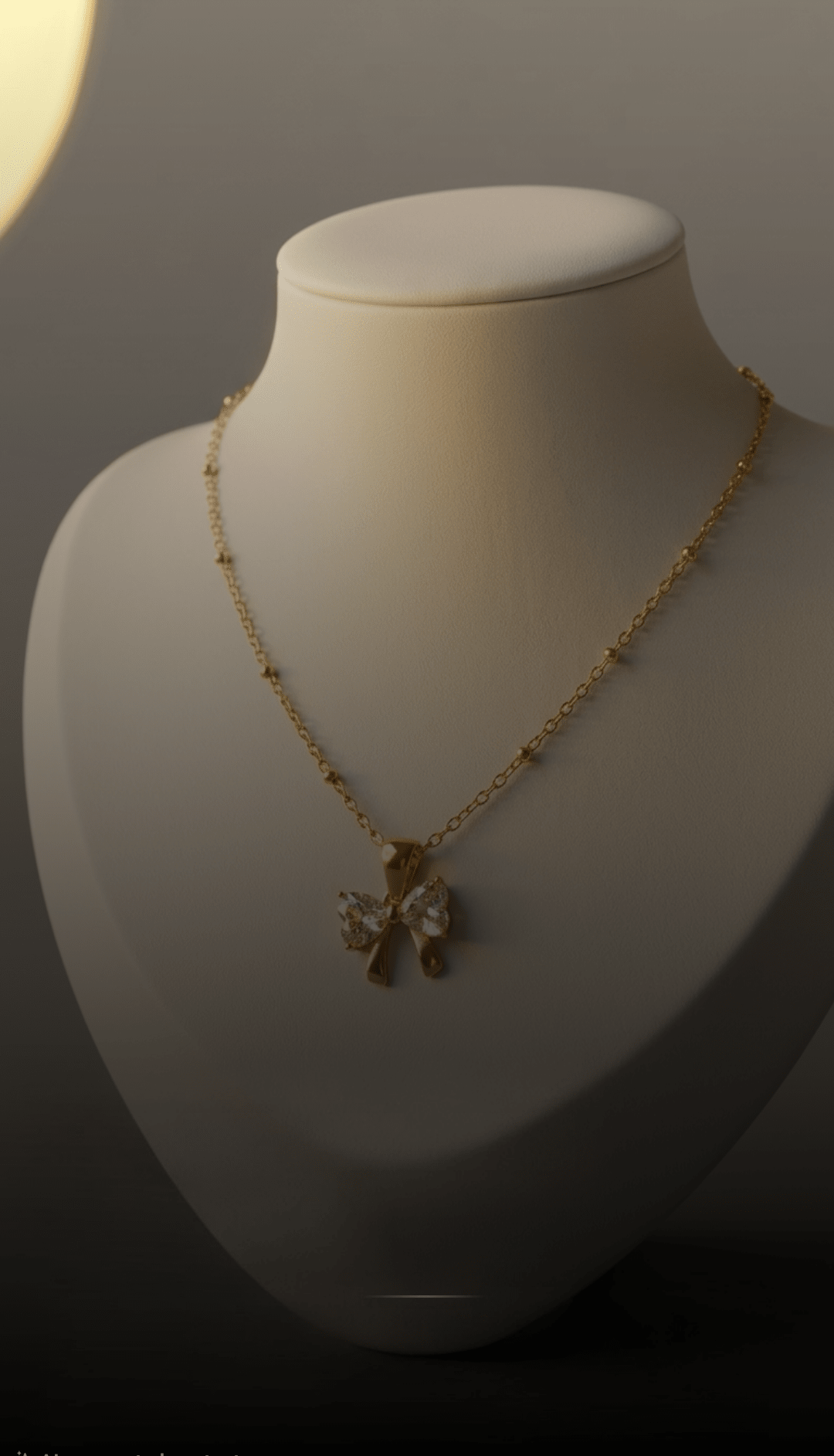 Crystal Bow Pendant Necklace | 18K PVD Gold - Plated Stainless Steel - ZI FASHION