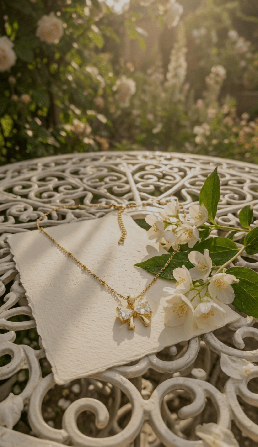 Crystal Bow Pendant Necklace | 18K PVD Gold - Plated Stainless Steel - ZI FASHION