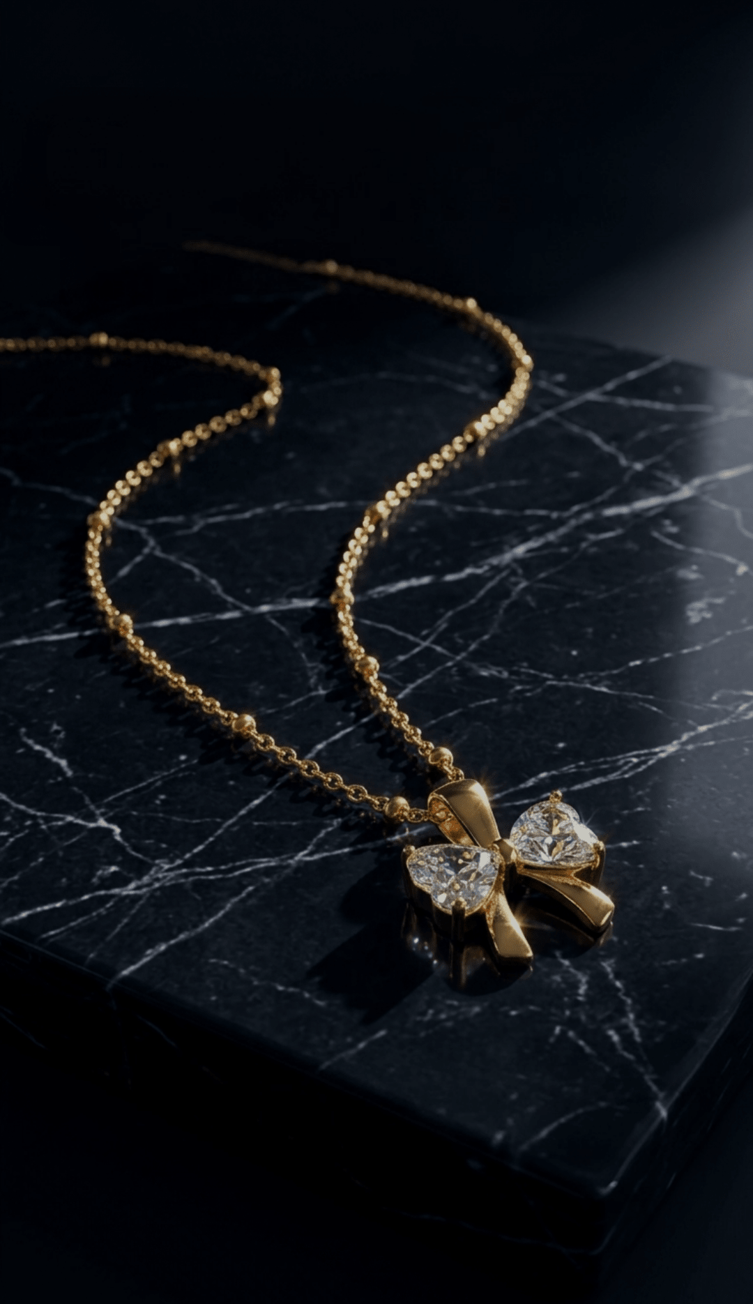 Crystal Bow Pendant Necklace | 18K PVD Gold - Plated Stainless Steel - ZI FASHION