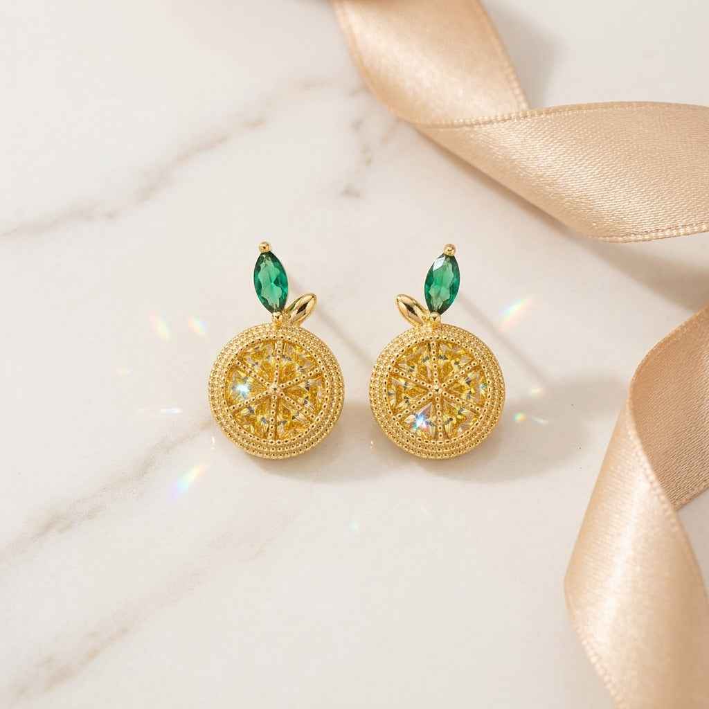 Crystal Lemon Slice Stud Earrings | Cute Sweet Fruit Zircon Gold Ear Studs for Women - ZI FASHION