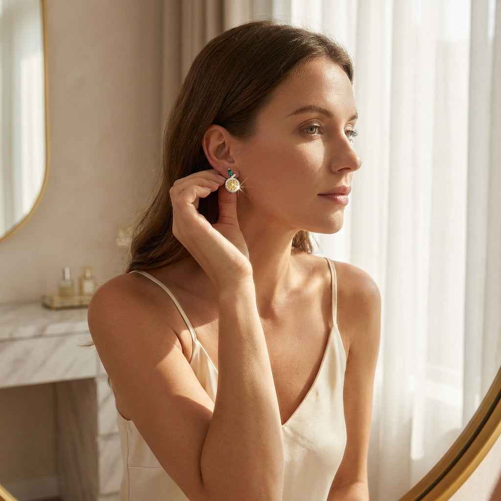 Crystal Lemon Slice Stud Earrings | Cute Sweet Fruit Zircon Gold Ear Studs for Women - ZI FASHION