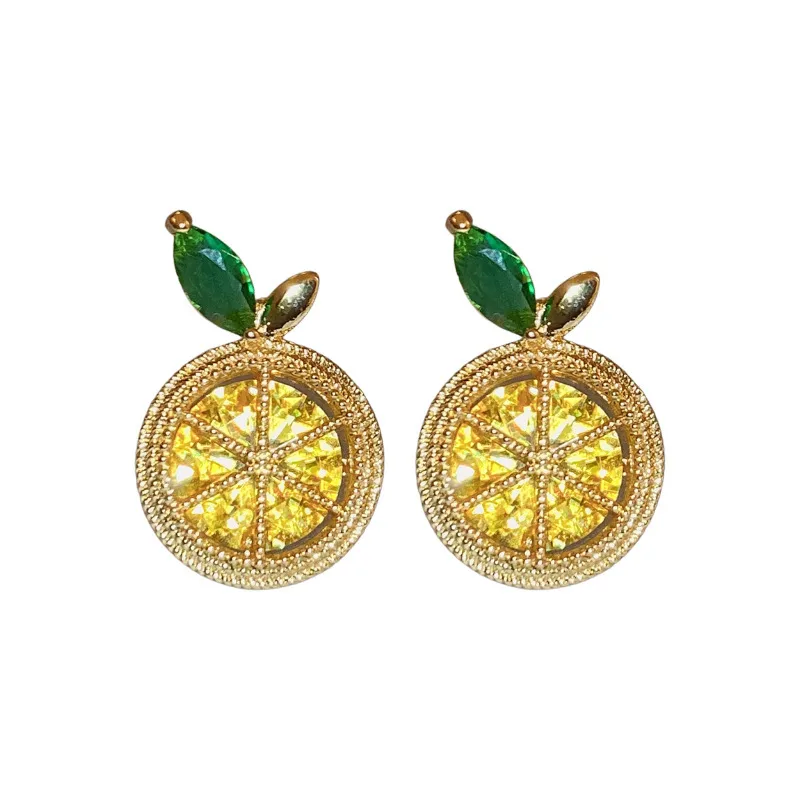 Crystal Lemon Slice Stud Earrings | Cute Sweet Fruit Zircon Gold Ear Studs for Women - ZI FASHION