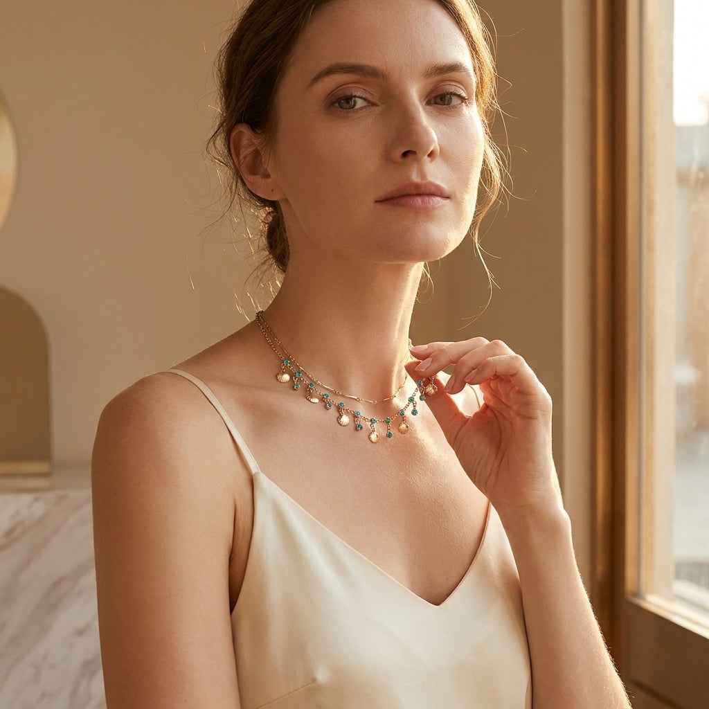 Daughter of the Sea — Blue Zircon & Gold Shell Tassel Layered Necklace | Light Luxury Ocean Clavicle Chain - ZI FASHION