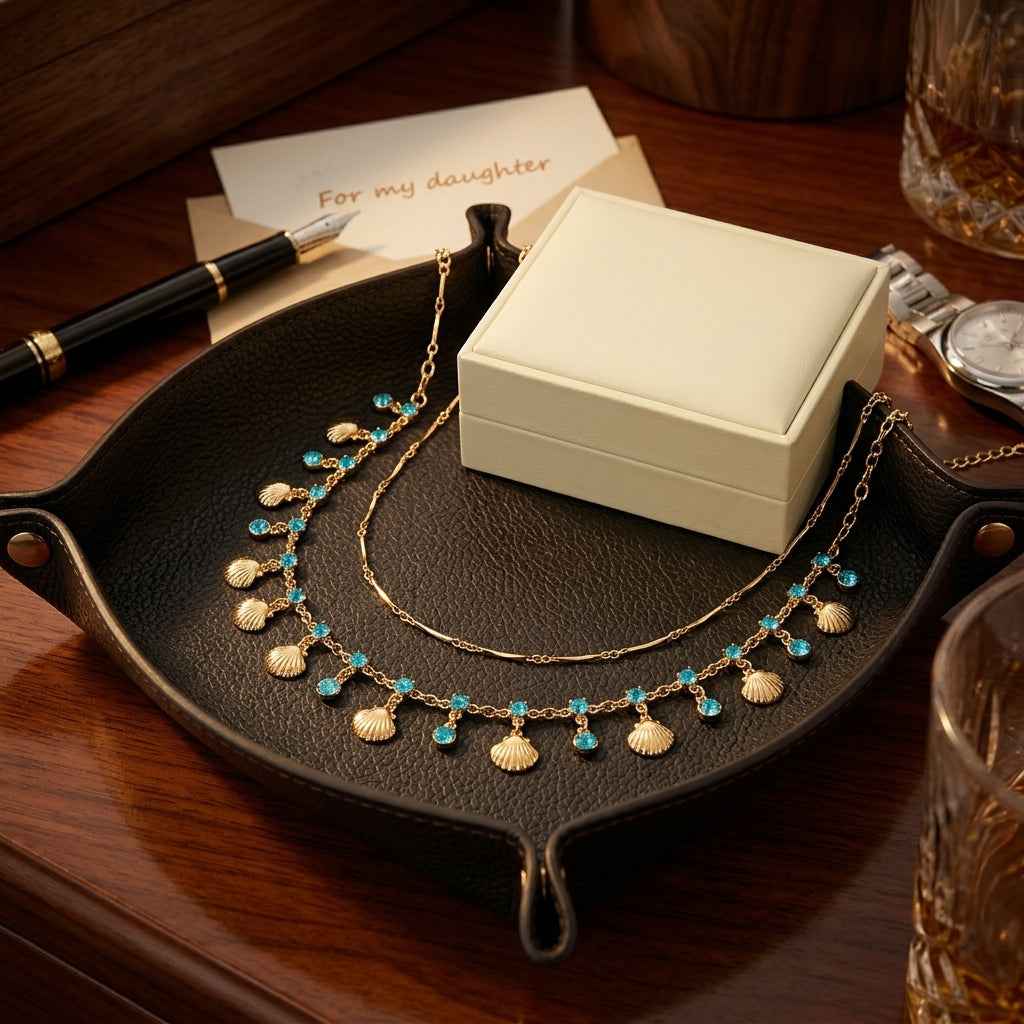 Daughter of the Sea — Blue Zircon & Gold Shell Tassel Layered Necklace | Light Luxury Ocean Clavicle Chain - ZI FASHION