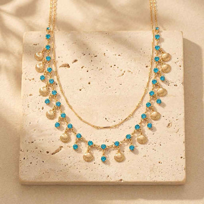 Daughter of the Sea — Blue Zircon & Gold Shell Tassel Layered Necklace | Light Luxury Ocean Clavicle Chain - ZI FASHION