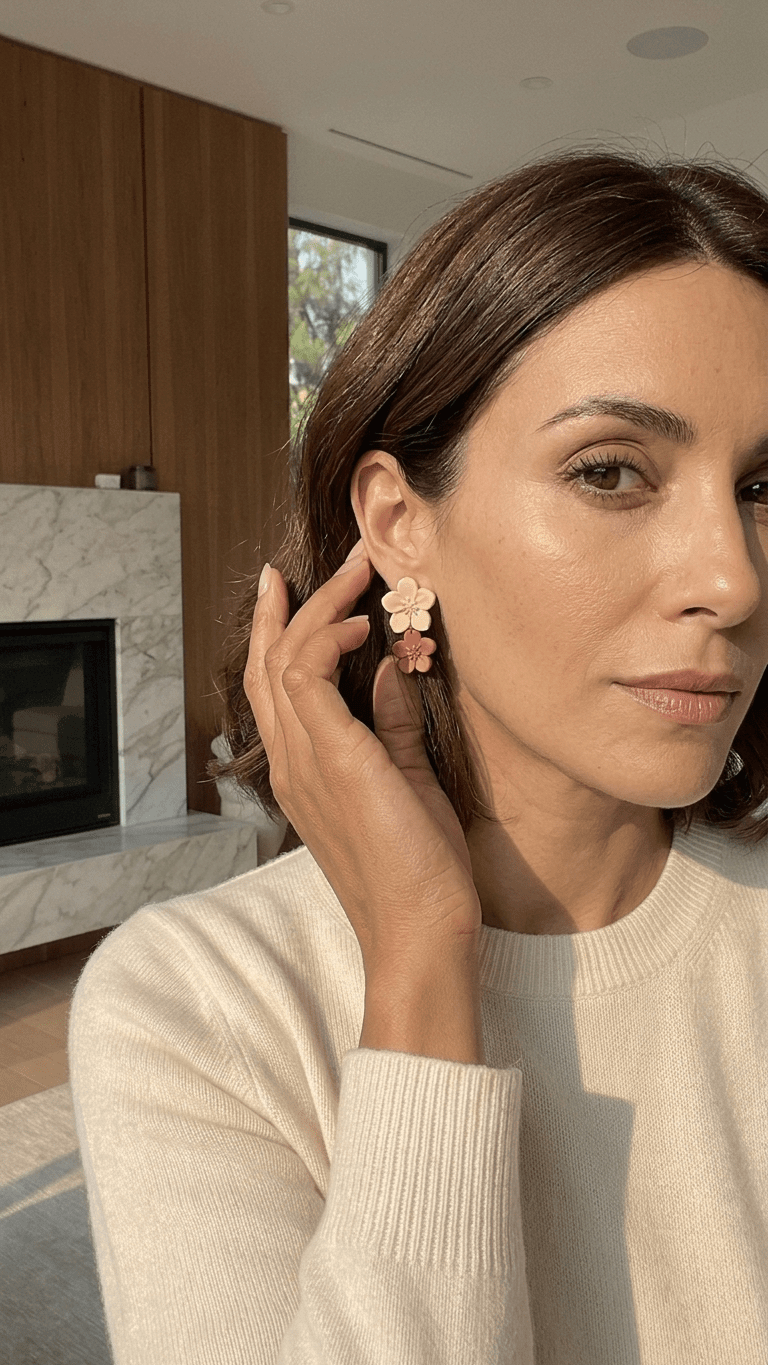 Double Blossom Flower Drop Earrings | Khaki & Brown Matte - ZI FASHION
