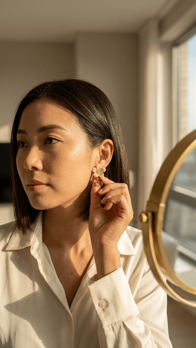 Double Blossom Flower Drop Earrings | Khaki & Brown Matte - ZI FASHION