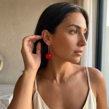 Double Cherry Drop Earrings — Gold Wire Stem - ZI FASHION