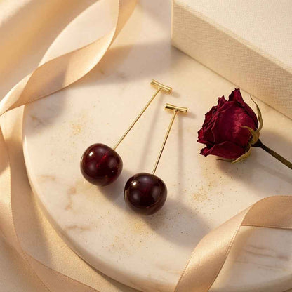 Double Cherry Drop Earrings — Gold Wire Stem - ZI FASHION