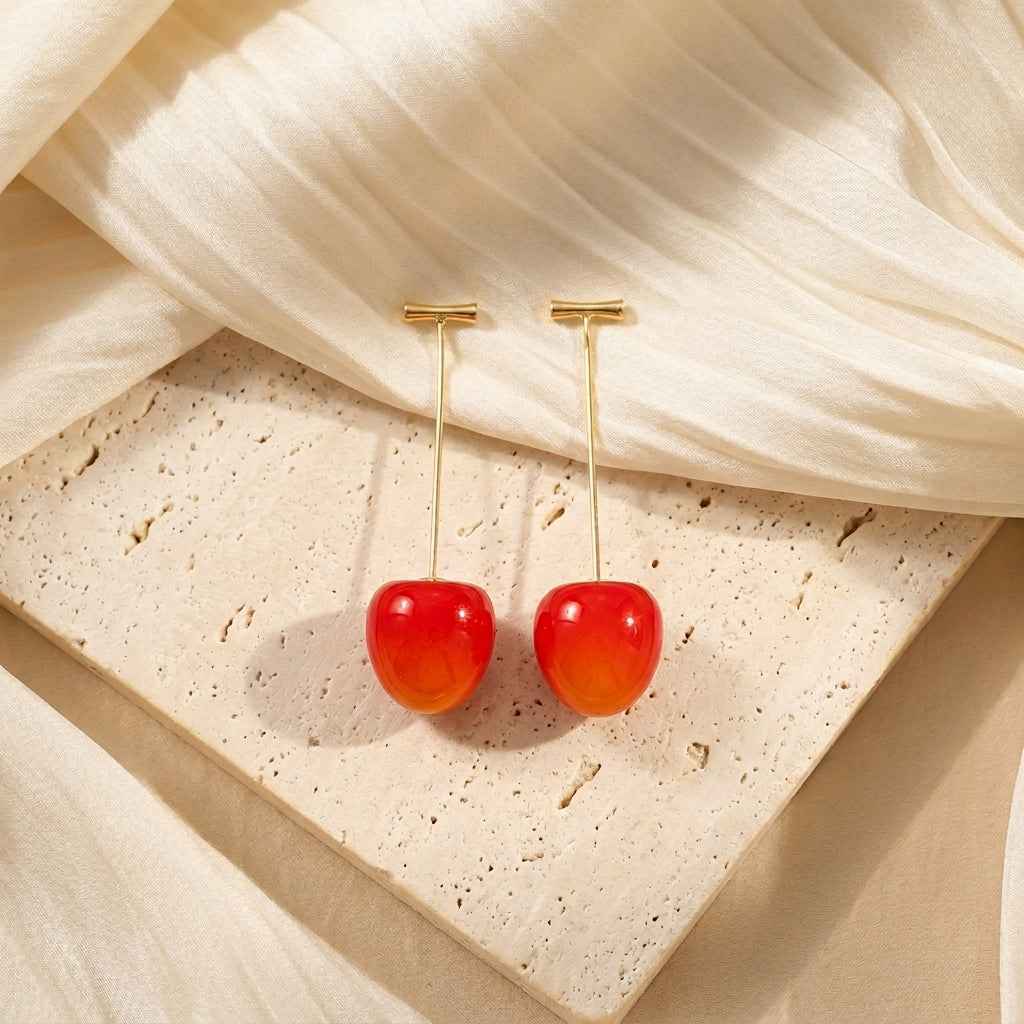 Double Cherry Drop Earrings — Gold Wire Stem - ZI FASHION