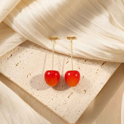 Double Cherry Drop Earrings — Gold Wire Stem - ZI FASHION