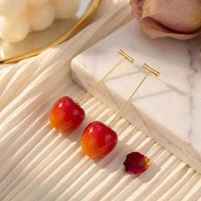Double Cherry Drop Earrings — Gold Wire Stem - ZI FASHION