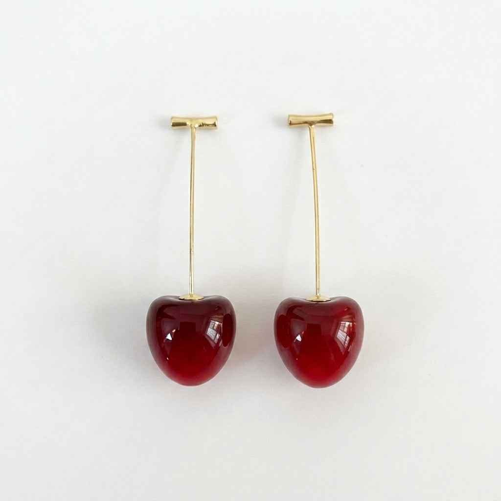 Double Cherry Drop Earrings — Gold Wire Stem - ZI FASHION