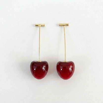 Double Cherry Drop Earrings — Gold Wire Stem - ZI FASHION