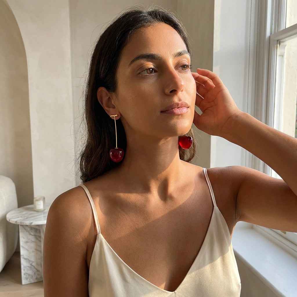 Double Cherry Drop Earrings — Gold Wire Stem - ZI FASHION