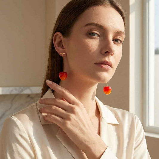 Double Cherry Drop Earrings — Gold Wire Stem - ZI FASHION