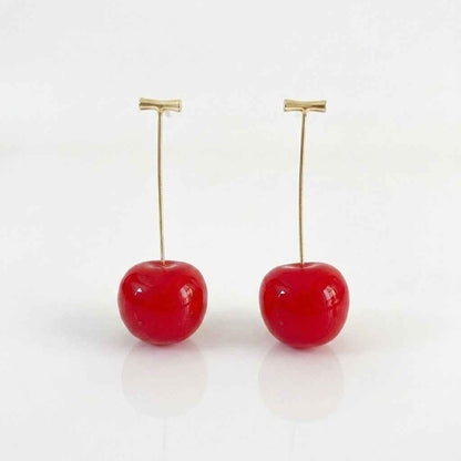 Double Cherry Drop Earrings — Gold Wire Stem - ZI FASHION