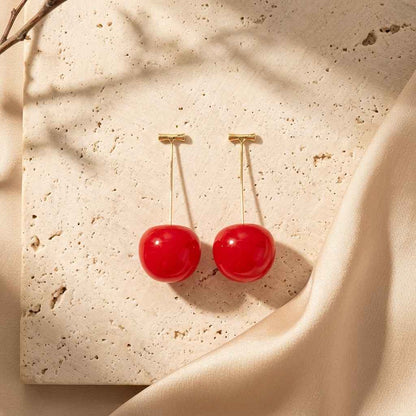 Double Cherry Drop Earrings — Gold Wire Stem - ZI FASHION