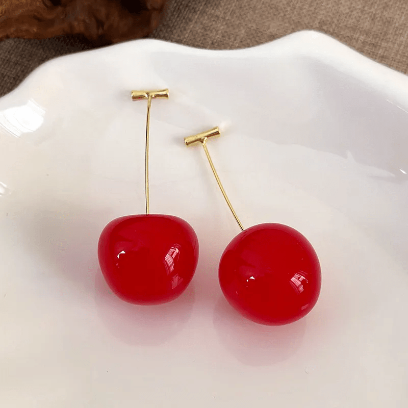 Double Cherry Drop Earrings — Gold Wire Stem - ZI FASHION