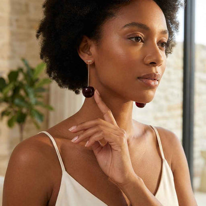 Double Cherry Drop Earrings — Gold Wire Stem - ZI FASHION